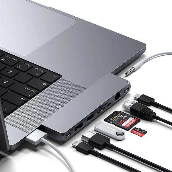 Port replikátor Satechi Pro Hub Max (1x USB 4, 1x HDMI 4K 60Hz, 1x USB-A3.0, 1x micro/SD, 1x Ethernet, 1x USB-C, 1x Audio) - asztroszürke ...