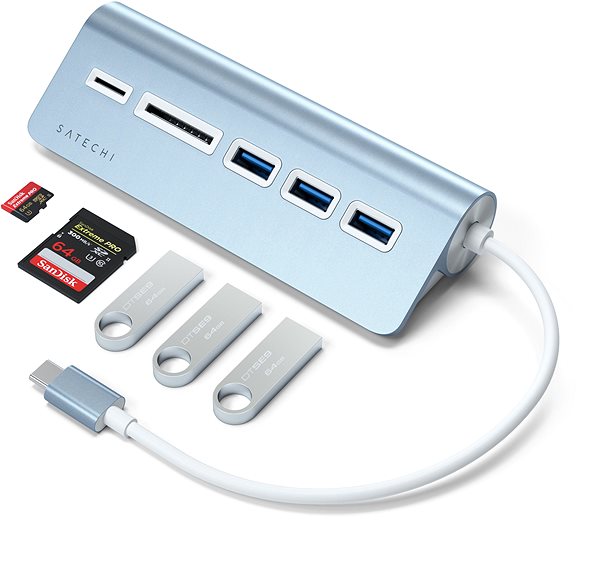 Replikátor portov Satechi Aluminium Type-C USB Hub (3× USB 3.0, MicroSD) – Blue ...