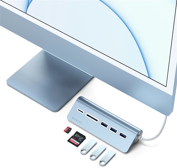Replikátor portov Satechi Aluminium Type-C USB Hub (3× USB 3.0, MicroSD) – Blue ...