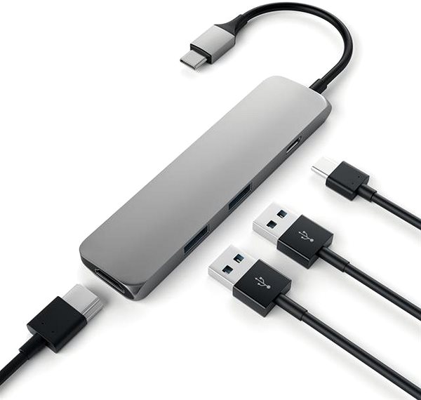 Replikátor portů Satechi Aluminum SLIM Type-C MultiPort Adapter (HDMI 4K,PassThroughCharging,2x USB 3.0) - Space Grey ...