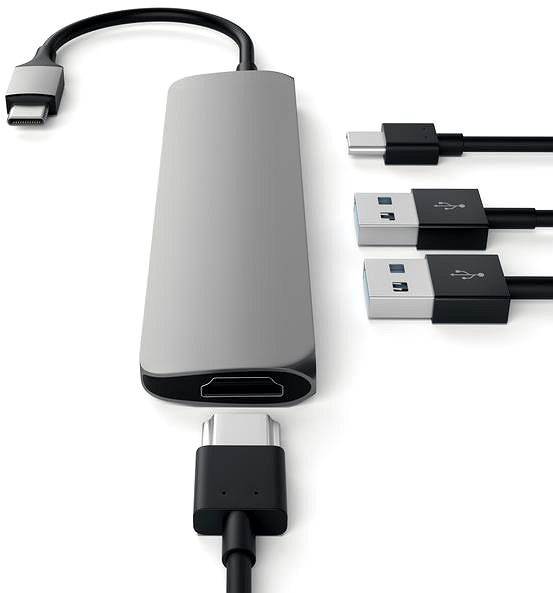 Port-Replikator Satechi Aluminium SLIM Typ-C MultiPort Adapter (HDMI 4K, PassThroughCharging, 2 x USB 3.0) - Space Grey ...