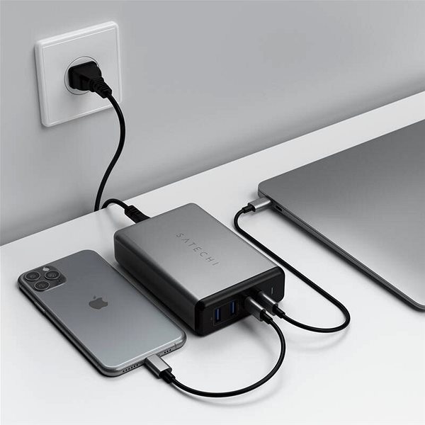 Nabíjačka do siete Satechi 108W Type-C MultiPort Travel Charger (1× USB-C PD, 2× USB3.0,1× Qualcomm 3.0) – Space Grey ...