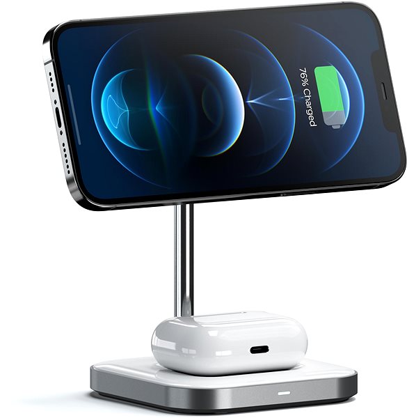 Nabíjací stojan Satechi Aluminium 2-in-1 Magnetic Wireless Charging Stand White ...