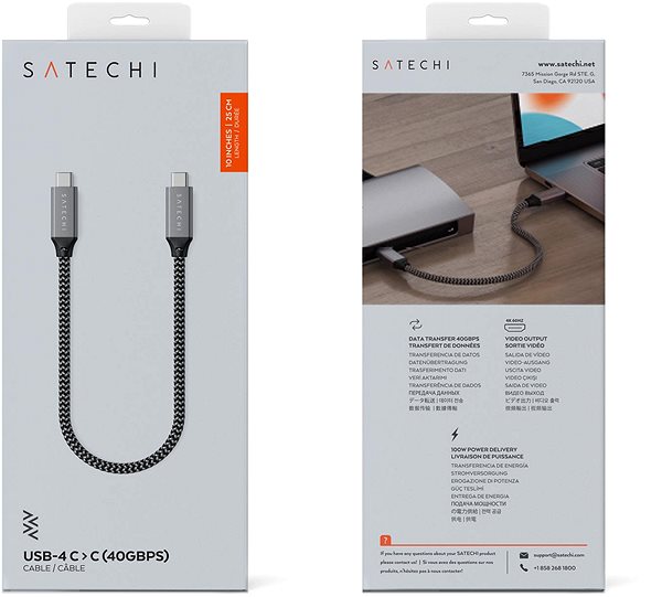 Adatkábel Satechi USB4 C-To-C Braided Cable 40 Gbps, 25 cm, szürke ...