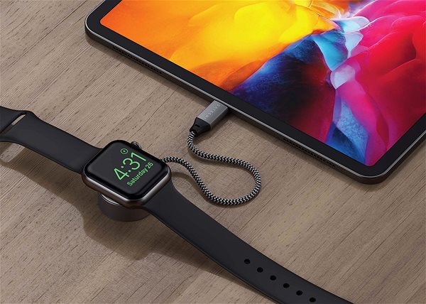 Okosóra töltő Satechi USB-C Magnetic Braided Charging Cable for Apple Watch, 20 cm ...