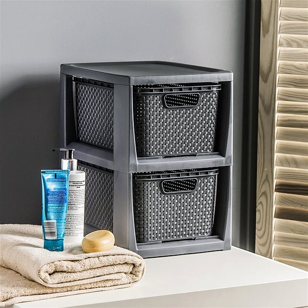 Úložný box Branq Komoda Rattan - 2 košíky antracit ...