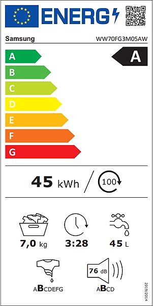 Washing Machine SAMSUNG WW70FG3M05AWLE 7 kg Energy label