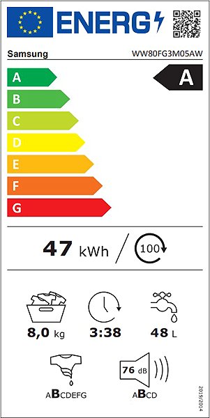 Washing Machine SAMSUNG WW80FG3M05AWLE 8 kg Energy label