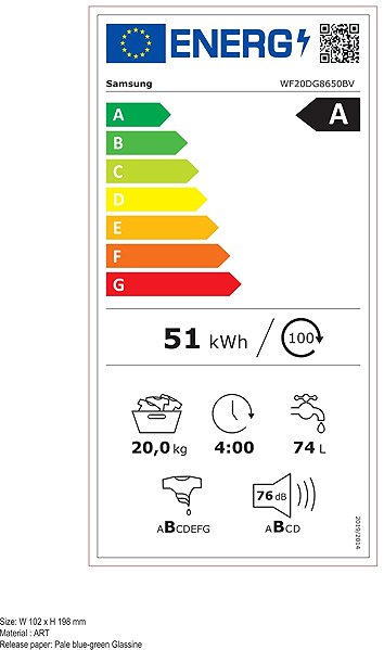 Washing Machine SAMSUNG WF20DG8650BVU4 Energy label