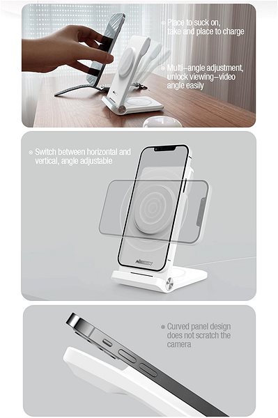 Nabíjací stojan Nillkin PowerTrio 3 v 1 Bezdrôtová Nabíjačka MagSafe na Apple Watch White (MFI) ...