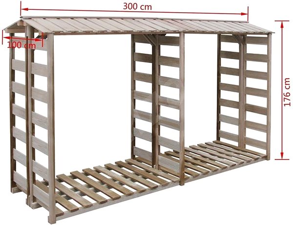 Dřevník SHUMEE Dřevník, hnědý176 x 90 x 300 cm Technický nákres