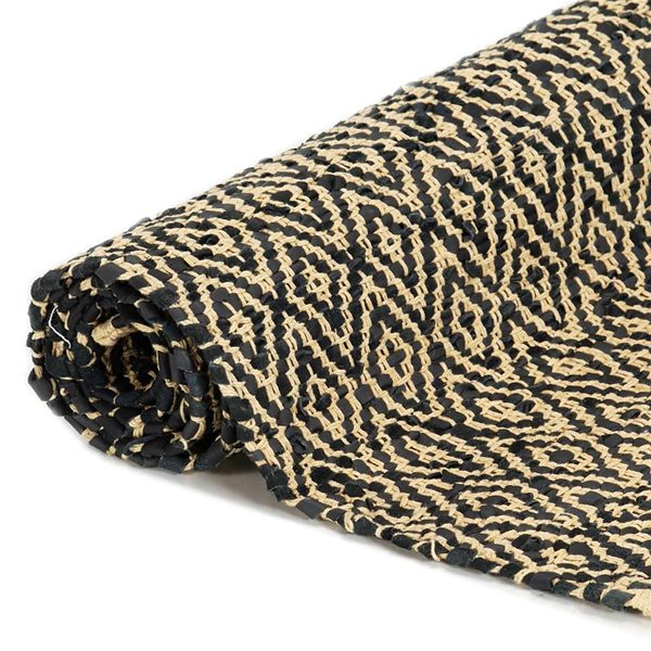 Koberec Ručne tkaný koberec Chindi koža bavlna 120 × 170 cm čierny ...