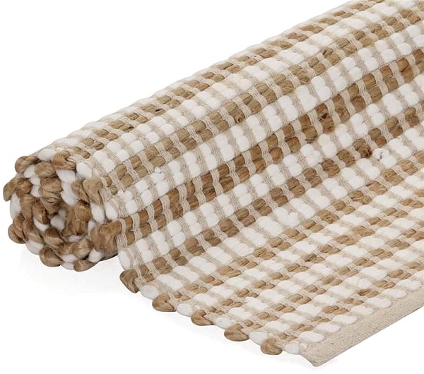 Koberec Ručne tkaný kusový koberec z juty 120 × 180 cm prírodný a biely ...