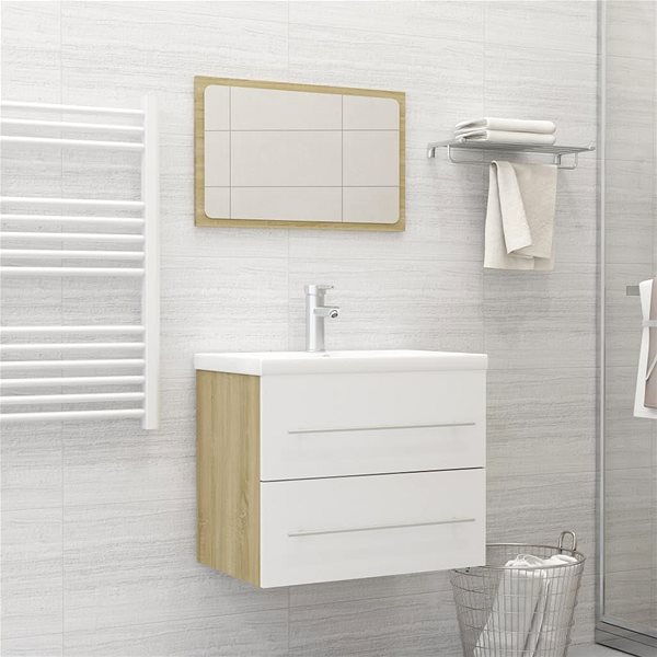 Kúpeľňová zostava 2-dielna súprava kúpeľňového nábytku biela a dub sonoma drevotrieska 804832 ...