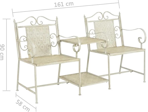Garden Bench 2-seater Garden Bench 161cm Steel White Technical draft
