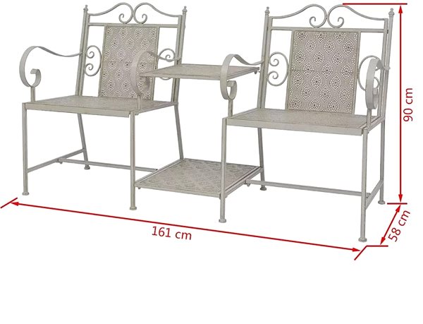 Garden Bench 2-seater Garden Bench 161cm Steel Grey Technical draft