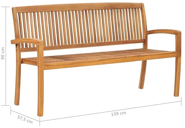 Garden Bench 3-seater Stackable Garden Bench 159cm Solid Teak Technical draft