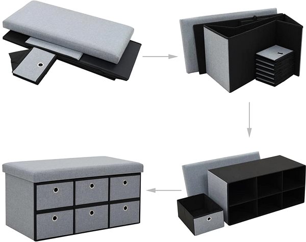 Lavice Skládací úložná lavice umělý len 76 × 38 x38 cm světle šedá ...
