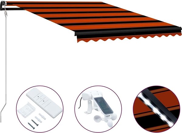 Markíza Zaťahovacia markíza senzor vetra a LED 350 × 250 cm oranžovo-hnedá Vlastnosti/technológia