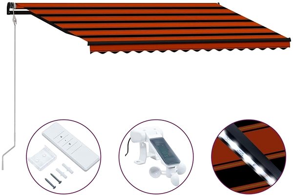 Markíza Zaťahovacia markíza senzor vetra a LED 400 × 300 cm oranžovo-hnedá Vlastnosti/technológia