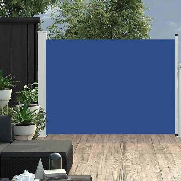 Markýza Zatahovací boční markýza/zástěna na terasu 120 x 500 cm modrá Lifestyle