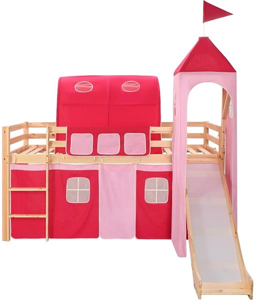 Posteľ Detská poschodová posteľ šmykľavka a rebrík borovica 208 × 230 cm 282712 ...