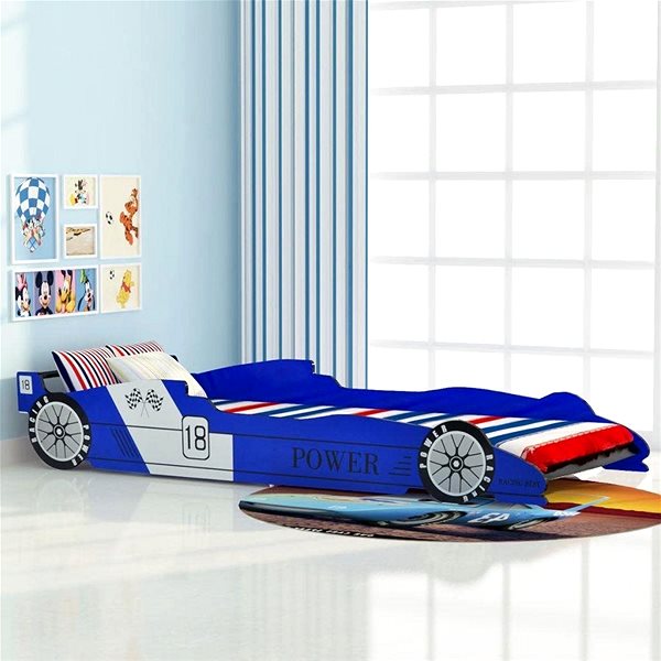 Posteľ Detská posteľ v tvare pretekárskeho auta 90 × 200 cm modrá ...