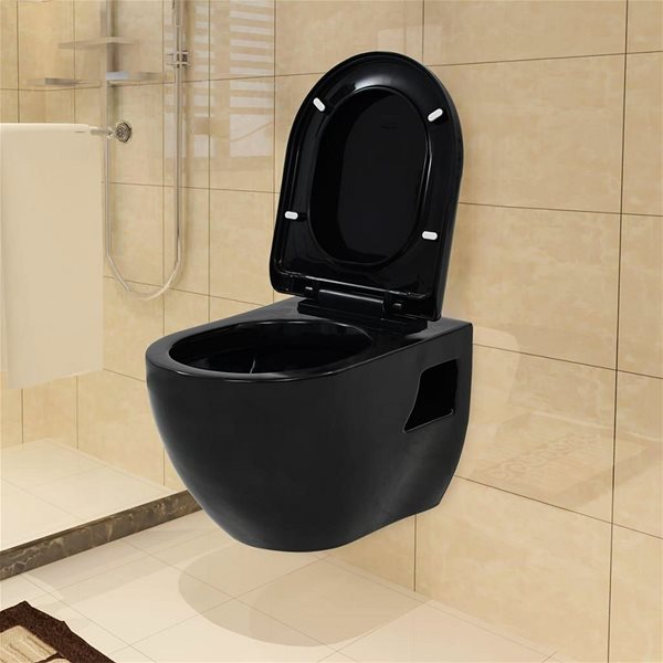 WC kombi Závesná toaleta s podomietkovou nádržkou keramická čierna 275792 ...
