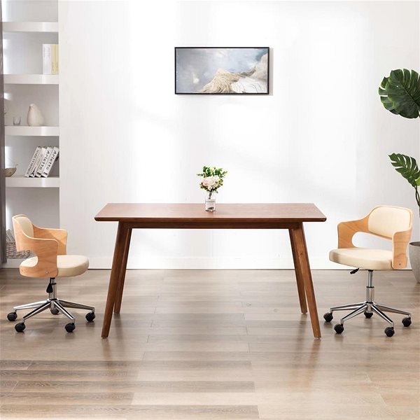 Office Chair Swivel Office Chair Cream Bentwood and Faux Leather Lifestyle
