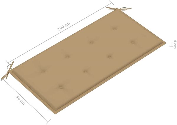 Polstr Poduška na zahradní lavici béžová 100 × 50 × 3 cm Technický nákres