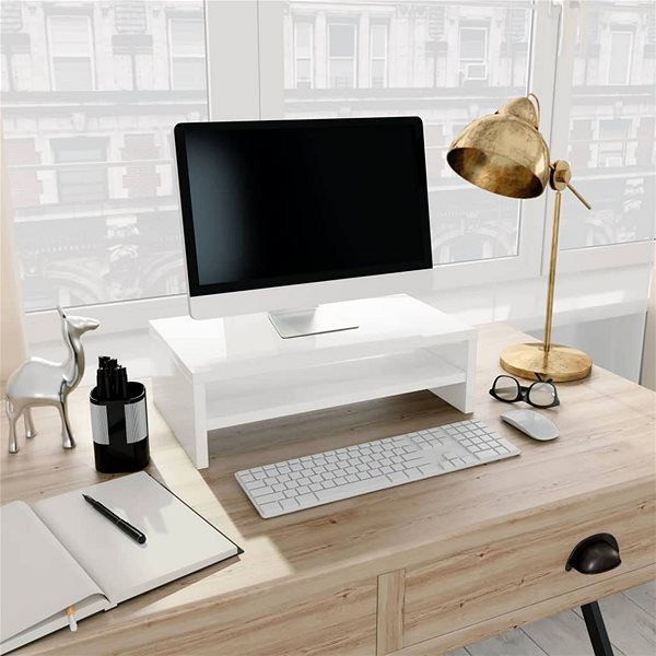 Držiak na monitor Stojan na monitor biely s vysokým leskom 42 × 24 × 13 cm drevotrieska Lifestyle