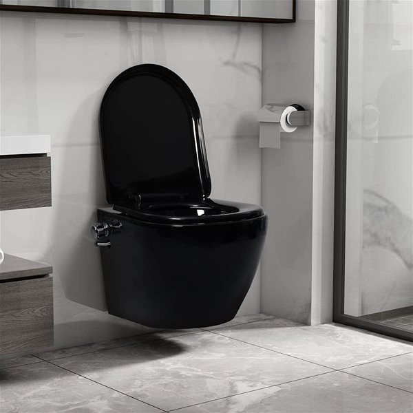 Záchodová mísa Závěsné WC bez oplachového kruhu funkce bidetu keramické černé ...