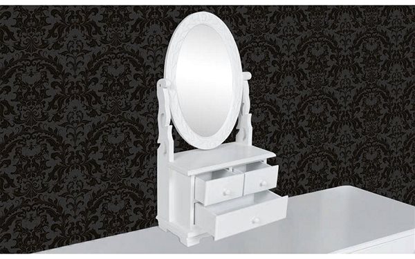 Toaletný stolík Toaletný stolík s oválnym sklopným zrkadlom MDF ...