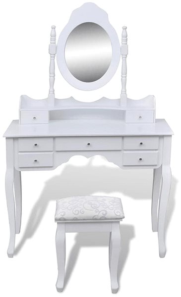 Toaletný stolík Toaletný stolík so zrkadlom, stoličkou a 7 zásuvkami biely ...