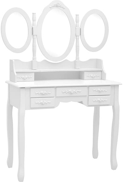 Toaletný stolík Toaletný stolík so stoličkou a 3-dielne skladacie zrkadlo biely ...