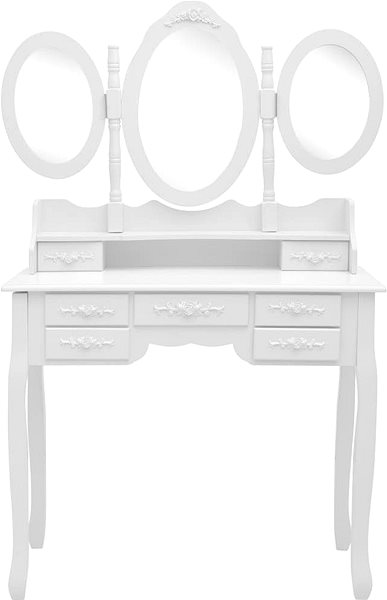 Toaletný stolík Toaletný stolík so stoličkou a 3-dielne skladacie zrkadlo biely ...