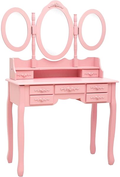Toaletný stolík Toaletný stolík so stoličkou a 3-dielne skladacie zrkadlo ružový ...