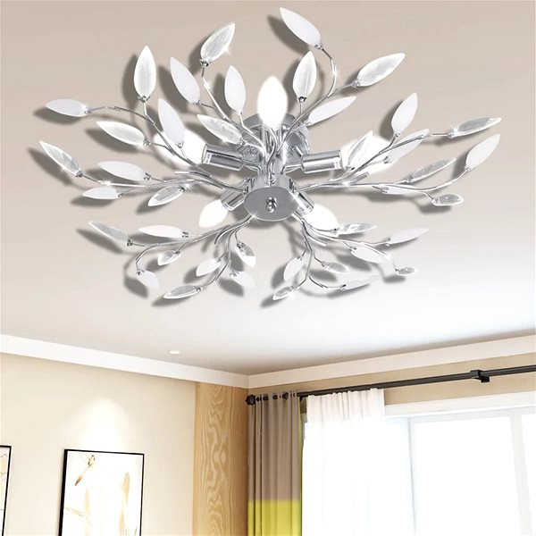 Ceiling Light Ceiling Light, White and Clear Crystal Leaves, for 5 E14 Bulbs Lifestyle