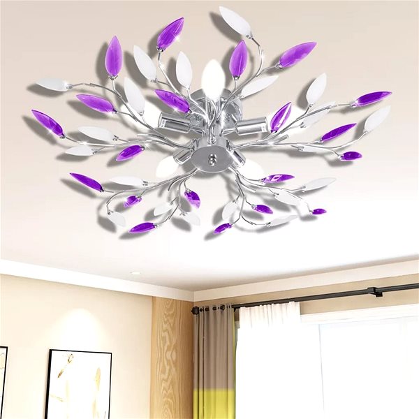 Ceiling Light Ceiling Light, White and Purple Crystal Leaves, for 5 E14 Bulbs Lifestyle