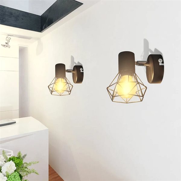 Ceiling Light 2 Black Industrial Wall Lights, Wire Shades + LED Bulbs Lifestyle