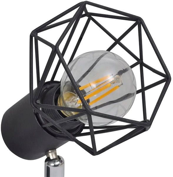 Stropné svietidlo Čierny industriálny rám so 4 bodovými žiarovkami LED, drôtené tienidlá Vlastnosti/technológia