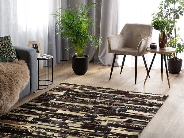 Koberec Hnedo-zlatý patchwork koberec z hovädzej kože 160 × 230 cm ARTVIN, 57755 ...