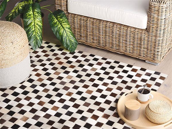Koberec Kožený koberec patchworkový 140 × 200 cm béžovo-hnedý KAYABEY, 222387 ...