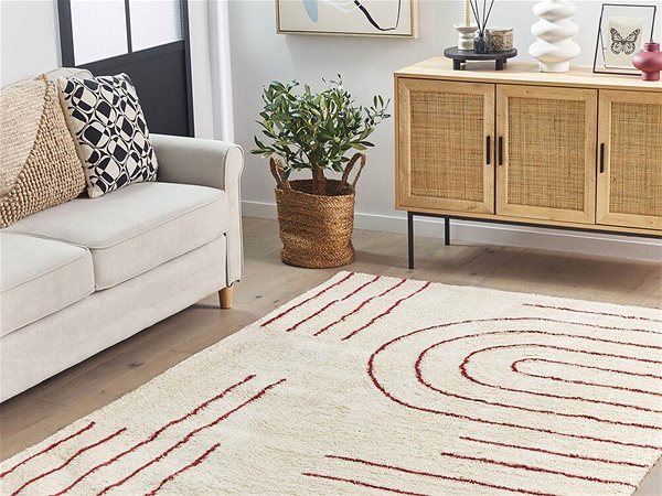 Koberec Bavlnený koberec 140 × 200 cm béžový/červený TIRUPATI, 303055 ...