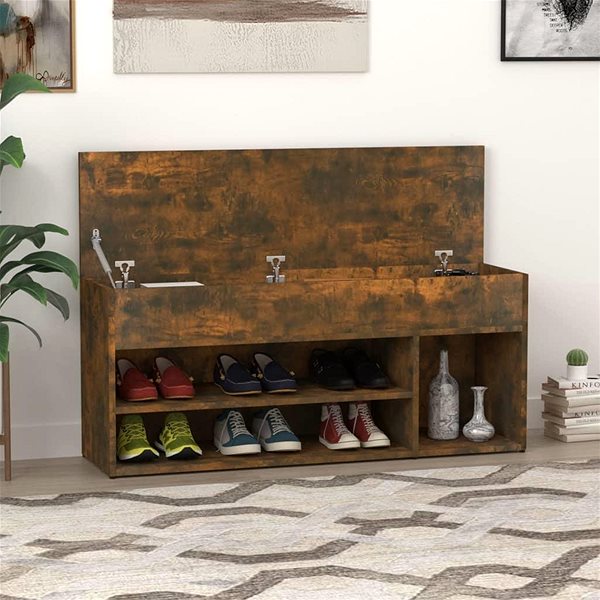 Lavica Lavica so skrinkou na topánky, dymový dub 105 × 30 × 45 cm, kompozitné drevo, 816056 ...