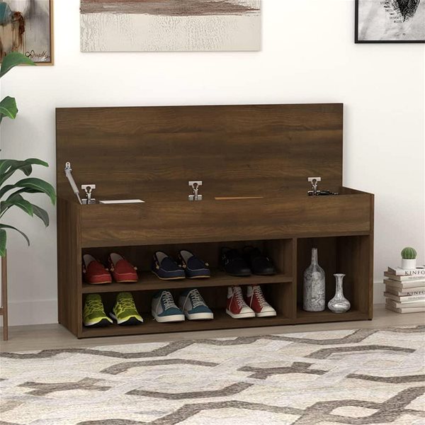 Lavica Lavice so skrinkou na topánky, hnedý dub 105 × 30 × 45 cm kompozitné drevo, 816058 ...