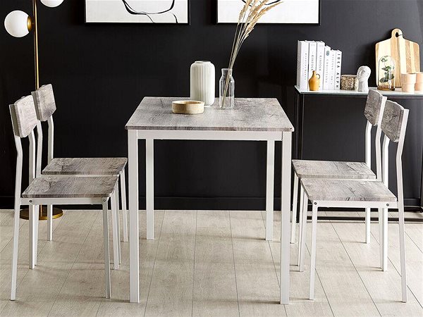 Jedálenská stolička Jedálenská súprava jedálenský stôl a 4 stoličky sivá s bielou BISMARCK, 251863 ...
