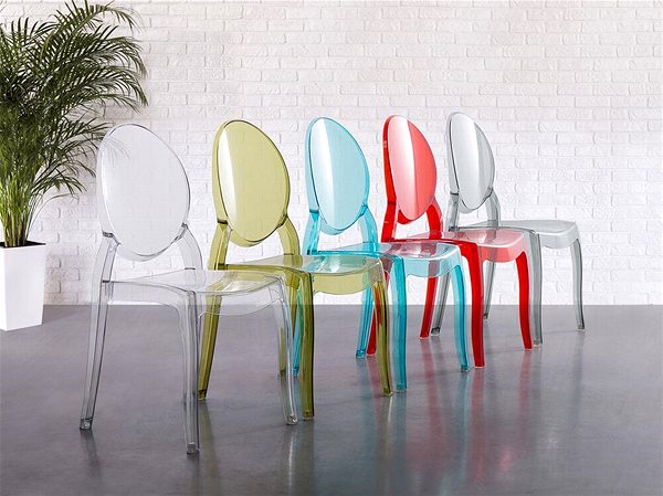 Jedálenská stolička Sada 4 jedálenských priehľadných plastových stoličiek v modrej farbe MERTON, 125171 ...