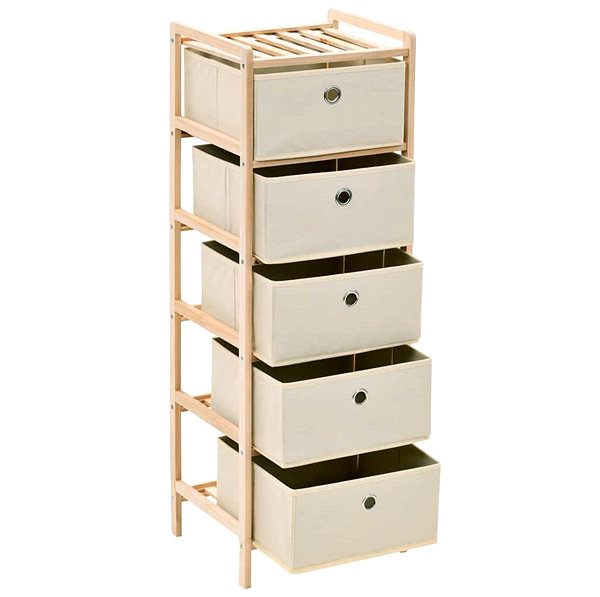 Shelving Unit Storage Rack with 5 Fabric Baskets Cedar Wood Beige ...