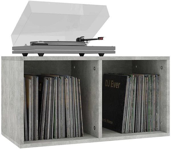 Knižnica Regál na LP platne betónovo sivý 71 × 34 × 36 cm Lifestyle